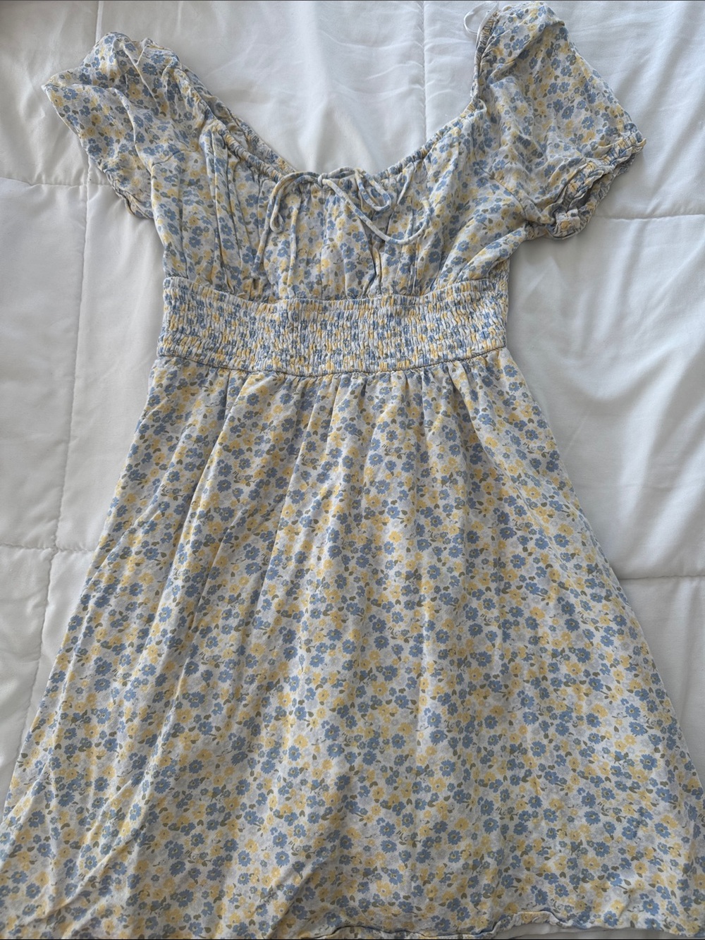 Hollister Yellow & Blue Floral Smocked Mini Dress